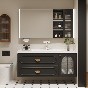 Armoire de rangement pour salle de bain en bois massif avec miroir, élégante armoire de salle de bain <span class=keywords><strong>sous</strong></span> l'évier - Product Image 2