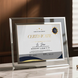 Cadres de certificats d'honneur en verre, <span class=keywords><strong>cadre</strong></span> <span class=keywords><strong>photo</strong></span> en verre <span class=keywords><strong>argenté</strong></span> personnalisé A4, porte-documents en verre pour récompenses et diplômes - Product Image 2