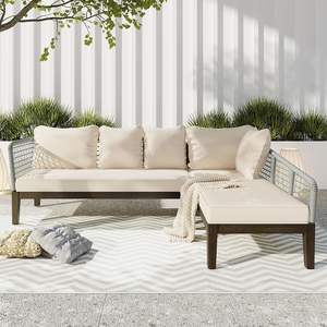 Ensemble de patio pour 5 personnes avec coussins canapé d'extérieur moderne ondulé en corde compatible avec le <span class=keywords><strong>jardin</strong></span> et la pelouse - Product Image 6