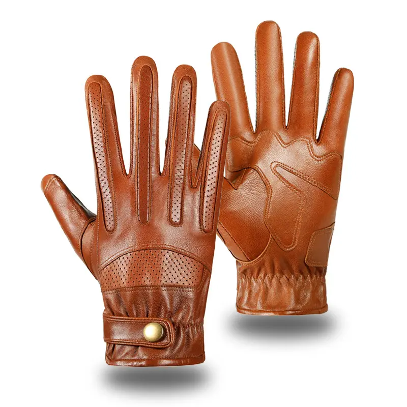 Erkek Premium kahverengi deri motosiklet bisiklet motokros eldivenleri Retro dokunmatik ekran parmak motosiklet yarış Guantes tam parmak.