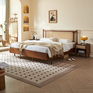 <span class=keywords><strong>Letto</strong></span> in Legno Massello Stile Wabi-Sabi con Testiera in Rattan Naturale, Misura King/Queen, per Camera da <span class=keywords><strong>Letto</strong></span> e Arredamento Homestay - Product Image 3