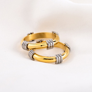 yunnique Geometric <b>Titanium</b> Steel Inlaid Gold <b>Ring</b> Unisex Fashion Jewelry Gift - Product Image 4