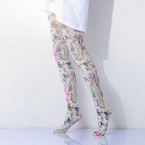 Collant a compressione 20 denier con stampa floreale dipinta a mano cinese per ragazze, ideali per sport invernali in montagna e al mare, collant di design - Product Image 2