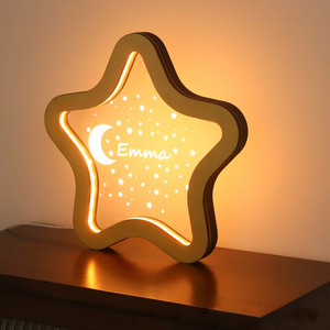 Veilleuse en bois 3d acrylique créative personnalisée en forme d'étoile lampe de table à cadre en bois pour chambre à coucher, cadeaux d'anniversaire pour enfants - Product Image 1