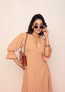 Vestido midi con mangas detalladas, vestido informal para mujer con tela ligera, silueta favorecedora y ajuste cómodo. - Product Image 6