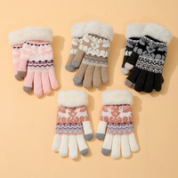 Gants d'hiver tricotés pour femme, sans doigts, doublure polaire, compatibles écran tactile, épais, chauds, mignons, jacquard dessin animé, usage quotidien
