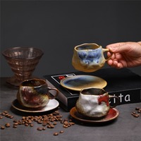 MSH Tasse à café vintage irrégulière avec transmutation en grès rétro avec logo personnalisé avec soucoupe