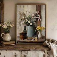 Décoration intérieure : Tableau sur toile style vintage, nature morte, impression avec peinture à l'huile murale peinte à la main, encadré pour la décoration intérieure