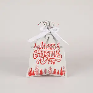 Bolsa con cordón esmerilado de plástico impresa personalizada, bolsa con cordón de Navidad, bolsa de embalaje de regalo