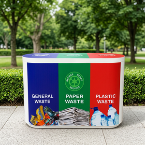 Oval Three Compartment Recycling <b>Bin</b> With <b>Lids</b> For Paper Plastic General Waste Indoor Sorting Design Modern Style - Product Image 2