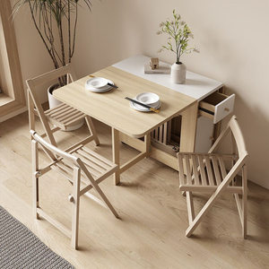 <span class=keywords><strong>Tavoli</strong></span> da pranzo con ruote 2 pezzi Plegabl tavolo da parete esterno estensibile e sedie mobili pieghevoli - Product Image 2