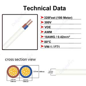 18AWG Câble plat gainé à 2 brins Câble RVV flexible Fil de cuivre pur pour éclairage LED Cordon d'alimentation automobile de voiture Projets de bricolage - Product Image 4