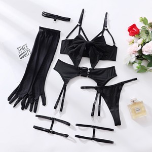 Conjunto de lencería negra para boda, con liguero, sujetador suave y tanga, ajuste cómodo, regalo para <span class=keywords><strong>esposa</strong></span> - Product Image 2