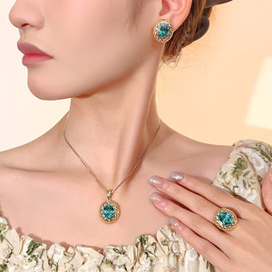 Fashion Jewelry <b>Set</b> 10*12-8*10mm Paraiba Green Zirconia <b>Necklace</b> <b>Earrings</b> <b>Set</b> - Product Image 2