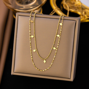 Personnalité romantique française géométrique double couche en acier inoxydable plaqué 18 carats collier en couches bijoux femme - Product Image 1