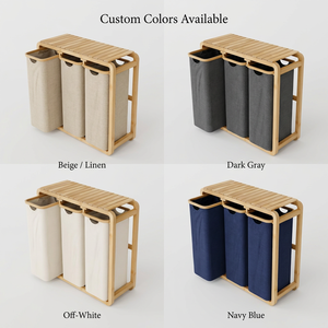 Cesto Portabiancheria in Bambù a 3 Scomparti con Coperchio, Sacchi Estraibili e Lavabili, Cesti Divisi per Lavanderia e Bagno - Product Image 3