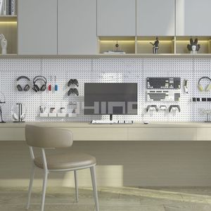 Escritorio de dormitorio, oficina, tablero de metal, almacenamiento y exhibición en el hogar, precio al por mayor, placa blanca, tablero de clavijas de pared sin perforaciones - Product Image 4