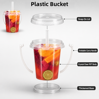 Contenants jetables pour fruits frais à emporter, 500/750/1000 ml, seaux en plastique transparent avec poignée pour boissons, seaux en plastique