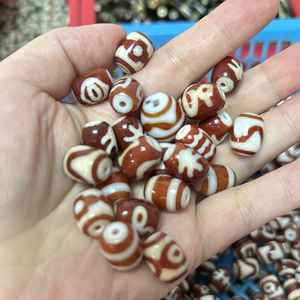 Ph Bán Buôn Tây Tạng Dzi Hạt 10*20Mm Màu Đỏ Và Trắng Agate Hai Mắt Và Một Mắt Trái Đất Trời Thiết Kế - Product Image 4