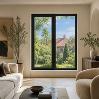 Fenêtre paysagère en verre teinté à cadre fin en alliage d'aluminium noir, ouverture horizontale, minimaliste pour chambre à coucher et salon