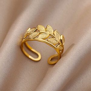 New <b>Stainless</b> <b>Steel</b> Men's and Women's Leaf Geometric <b>Rings</b> 18k Gold Plated Open <b>Ring</b> Fashion Jewelry <b>Rings</b> - Product Image 2