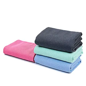 Hot yoga towel sticky weave mat-sized non slip invisible back silicone fast dry waffle microfiber yoga towel