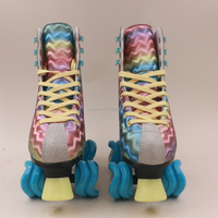 Patins à roulettes quad à dégradé vibrant, patins montants à embout scintillant avec roues en PVC bleues pour fêtes et loisirs