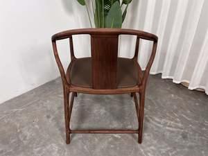 Poltrona Circolare <span class=keywords><strong>in</strong></span> Noce 'Ruyi' <span class=keywords><strong>con</strong></span> Cuscino <span class=keywords><strong>in</strong></span> Vera Pelle - Classica Poltrona Cinese <span class=keywords><strong>in</strong></span> <span class=keywords><strong>Legno</strong></span> Massello - Product Image 4