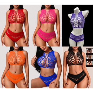 Pakaian dalam wanita nilon renda jala seksi Set Floral berongga 2 buah Lingerie eksotis sejuk mulus ketat tipis - Product Image 1