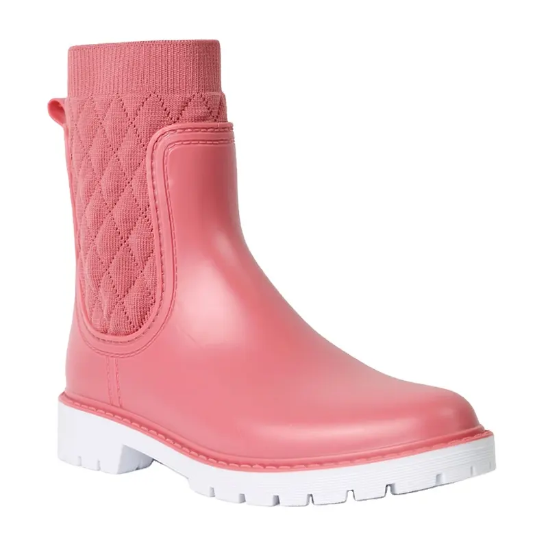 Venta al por mayor de PVC impermeable antideslizante usable ligero Rosa tobillo lluvia Zapatos señoras botas cortas de goma