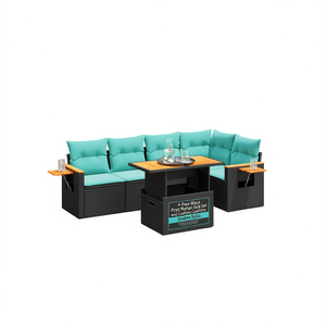 6 Piece Black Poly Rattan <b>Sofa</b> <b>Set</b> With Cushions Garden Outdoor Furniture - Product Image 1