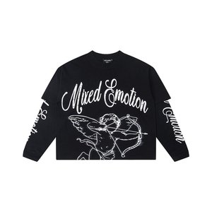 Camiseta de Manga Larga para Hombre, 300 Gramos, <span class=keywords><strong>Colores</strong></span> Mezclados, Estampado Emocional, 100% Algodón, Talla Grande, Lavada, Estilo Hip Hop, Transpirable - Product Image 3