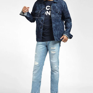 Veste en jean longue et extensible en coton pour hommes, veste en jean d'hiver bleue sur mesure pour hommes, grande taille - Product Image 6