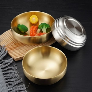 Stainless Steel Double Wall Bowl Gold Large Soup Bowl For Home Use Microwave Safe - Product Image 1