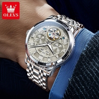 Montre unisexe de luxe squelette automatique mécanique en acier inoxydable 6668 avec verre Hangzhou, chiffres romains, calendrier et étanche