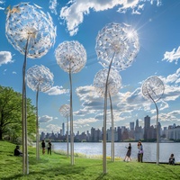 Grande statue de pissenlit d'art polonais en métal de décoration de jardin urbain moderne d'extérieur personnalisée Sculpture lumineuse de pissenlit géante en acier inoxydable
