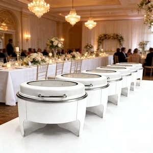 Round White Stainless Steel Chafer With Glass Lid <b>For</b> Buffet Serving Modern Design - Product Image 2