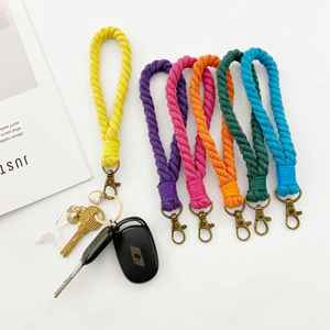 Dragonne porte-clés en coton tressé couleur unie, souple, avec crochet métallique, pour téléphone - Product Image 3