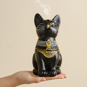 Quemador de incienso de cerámica de Dios gato egipcio Quemador de incienso Mubkhar Quemador de incienso árabe de gato guardián egipcio - Product Image 4