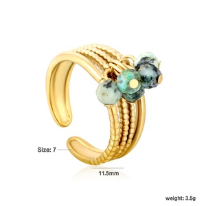 Joyería de Acero Inoxidable al por Mayor, Juego de Anillos Apilables Chapados en Oro de 18K, Anillos Abiertos con Clúster de Piedras Preciosas Coloridas Estilo Boho para Mujer - Product Image 2