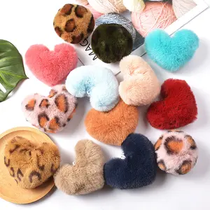 Trendy fake faux fur bag charm heart shaped fur pendant plush key chain rainbow fluffy heart fur pompoms keychain