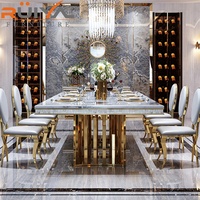 Ensembles de table à manger de Style européen italien marbre or acier inoxydable blanc table à manger en marbre top de luxe