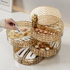 Caja organizadora de joyas con plato giratorio para almacenamiento de cosméticos y lápices labiales en el hogar, acabado dorado de 4 niveles - Product Image 1