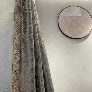 Custom Luxury Grey Embroidery Fabric <strong>Curtains</strong> and Drapes With Trimming for Elegant Living Room - Product Image 6