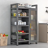 Meuble de rangement de cuisine 3/4 niveaux avec portes, support pour micro-ondes, étagère utilitaire rotative avec paniers et étagères