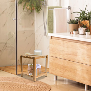 2024 Youlike coin tabouret de douche Surface solide beau tabouret de douche en teck et repose-pieds rasage espace économiser coin naturel - Product Image 5