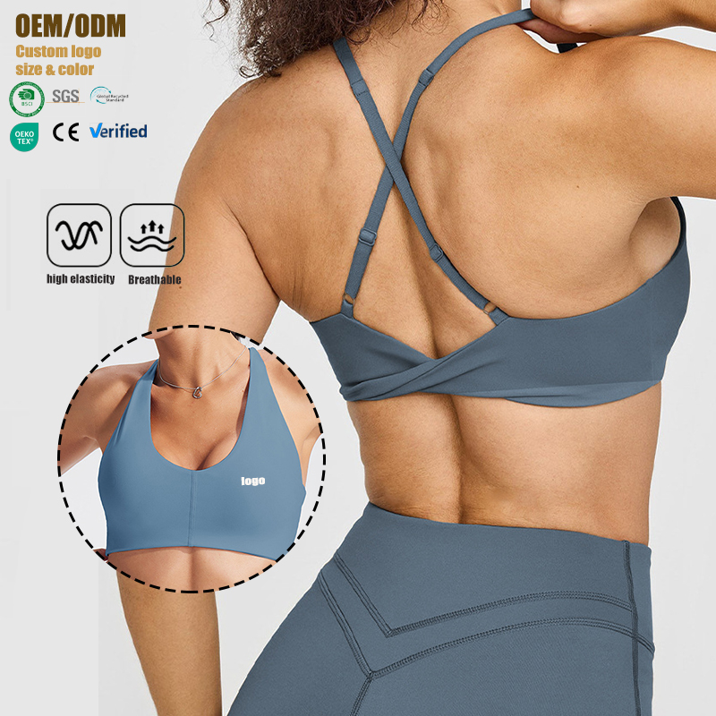 Women's High Gym Short Support Shock-proof Crisscross Strap Spandex/Nylon Yoga Sports Bra for Fitness Training