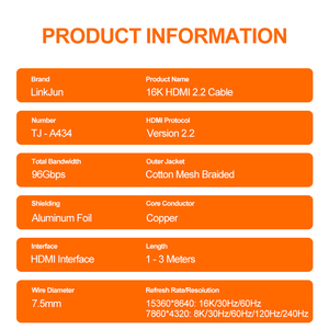 Câble <span class=keywords><strong>HDMI</strong></span> 2.2 16K A434 avancé, têtes dorées, connexion TV UHD, blindage, signal fluide pour ordinateur portable/ordinateur de bureau, haut-parleur - Product Image 2