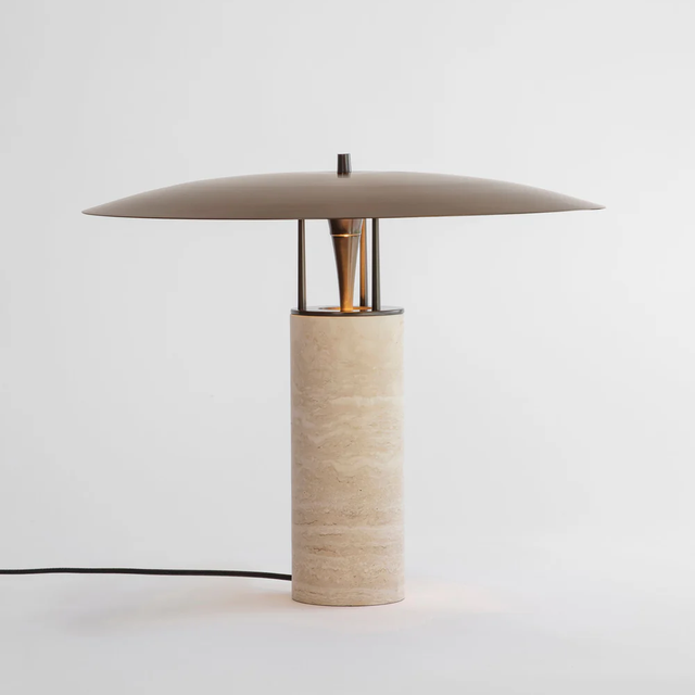Modern Simple Travertine Table Lamp AC LED Mushroom Shade Luxury Desk Light for Bedroom Living Room
