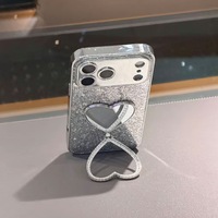 Coque de téléphone portable pour iPhone 17 Pro Max avec miroir cœur, paillettes, strass et support anneau, design créatif personnalisé, compatible iPhone 16